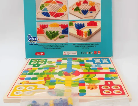 Wooden 2 In 1 Ludo & Chinese Checkers Board Game for Kids