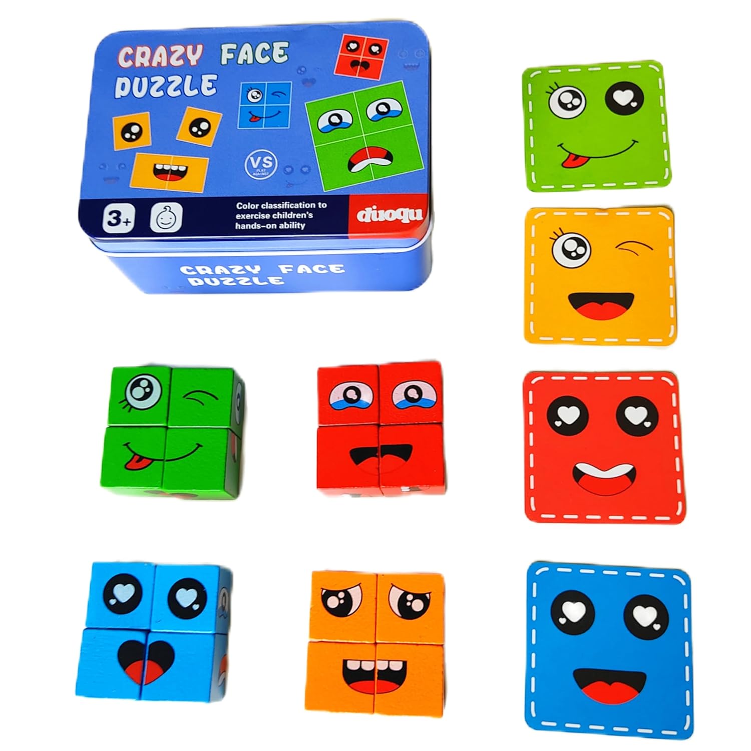 Wooden Rubik’s Cube Face Expression Matching Toy