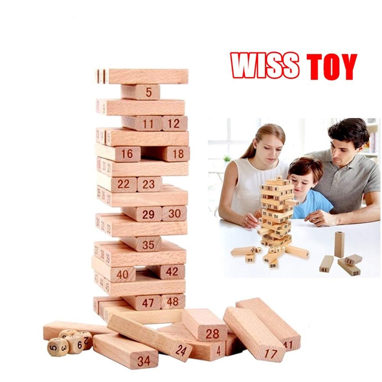 Wooden Wiss Toy 54 Pieces- Balancing & Stacking Game for Kids