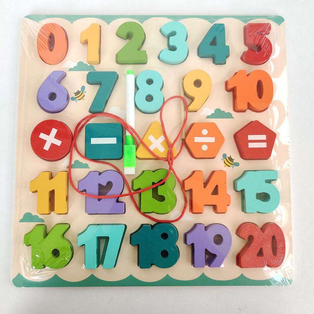 2-in-1 Wooden Number Lacing Board and Slate