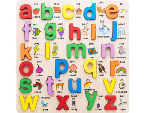 Wooden Lower Case Alphabet Puzzle Board With Picture