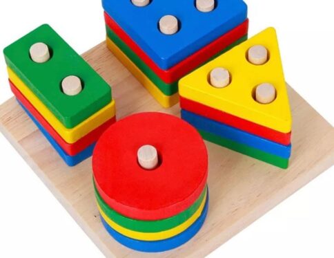 Wooden Shape Sorting Stacking Toy for Kids