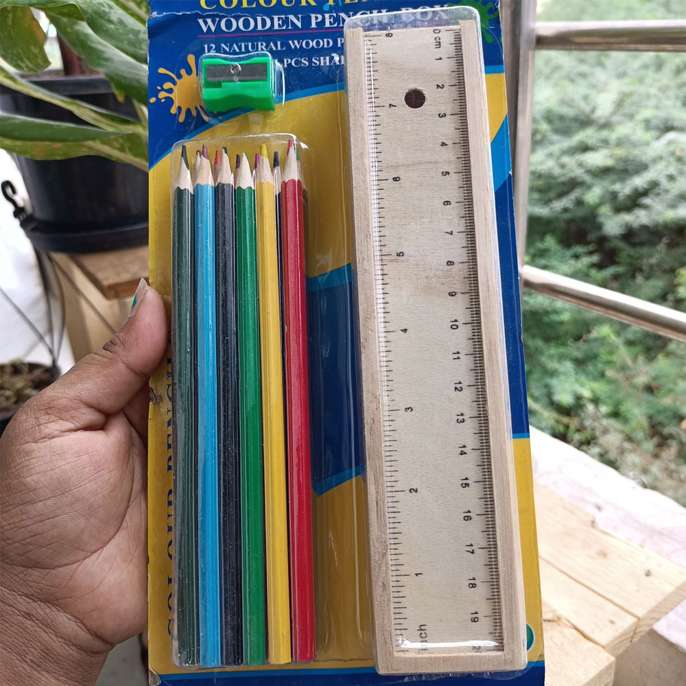 Wooden Color Pencil Set With Sharpener & Scale