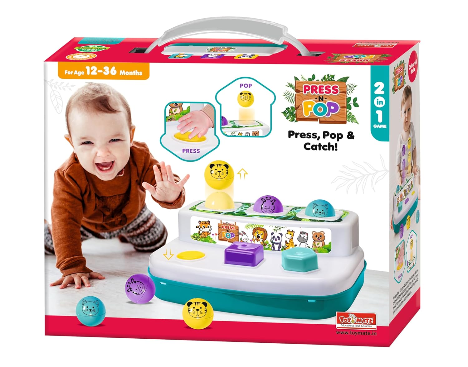 Toymate’s Press and Pop – A 2-in-1 Animal Figures & 3 Colorful Pop-up Balls Educational Toy for Toddlers